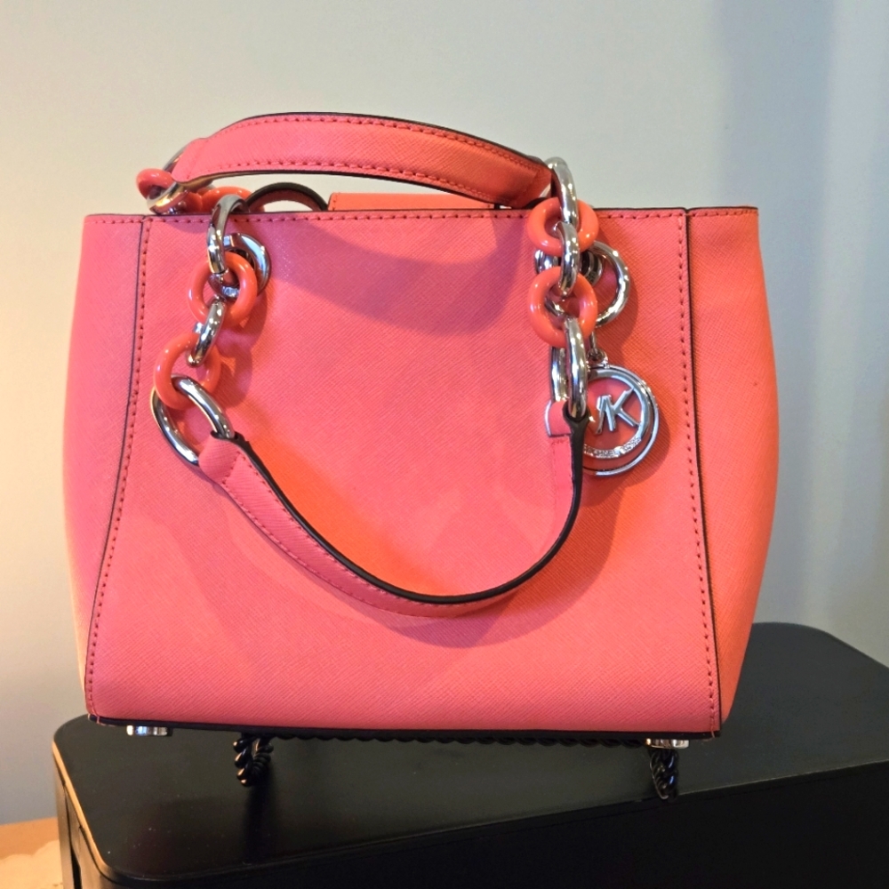 Michael Kors Coral Handbag, Shoulder Bag, MK Charm, Storage Bag